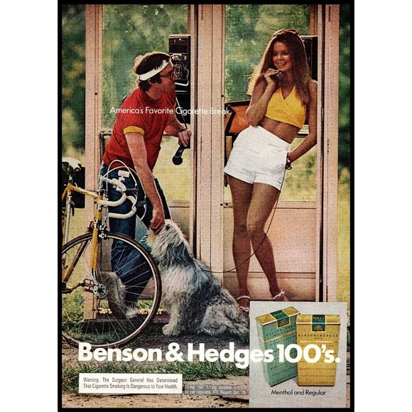 1975 Benson & Hedges Cigarettes Vintage Print Ad Phone Booth Brunette Wall Art - Picture 1 of 1